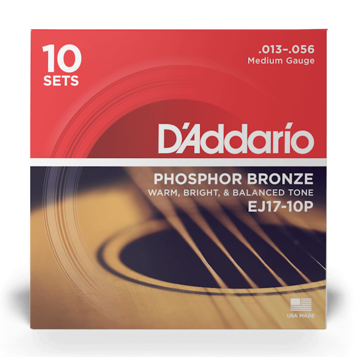D'Addario EJ17-10P Phosphor Bronze Acoustic Guitar Strings Medium 13-56 - 10 Sets