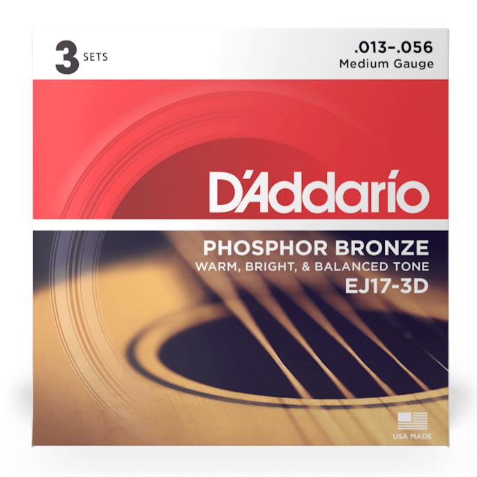 D'Addario EJ17-3D Phosphor Bronze MEDIUM 13-56 3 Pack