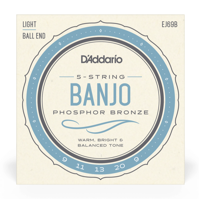 D'Addario EJ69B Phosphor Bronze 5-String Ball End Banjo, Light, 9-20