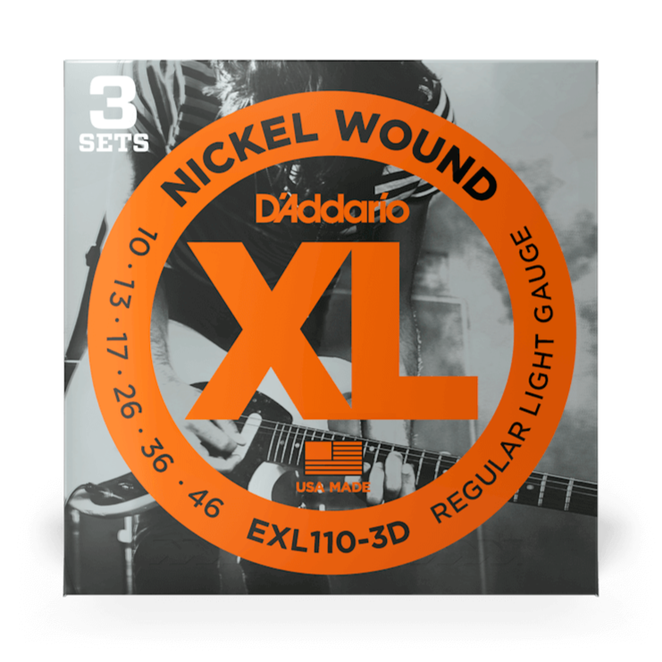 D'Addario EXL110-3D Lot de 3 bobines en nickel REG. LUMIÈRE 10-46