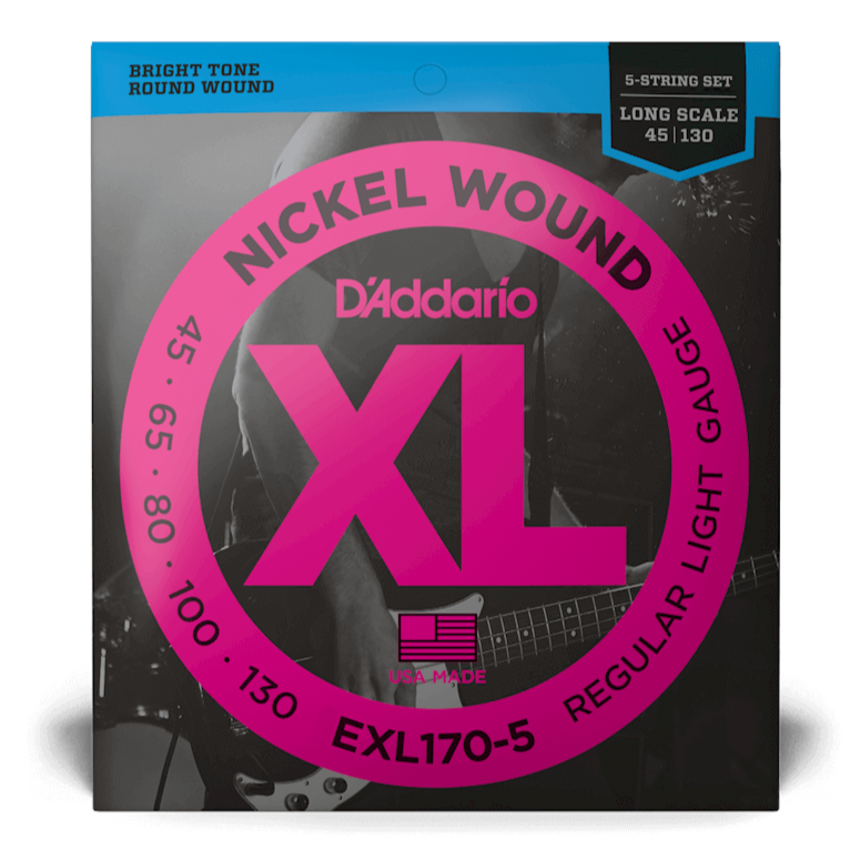 D'Addario EXL170-5 Nickel à plaie ronde 5 cordes longue échelle 45-130