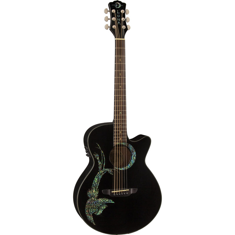 Luna FAUNA Phoenix &amp; Crescent Moon Guitare acoustique/électrique - Noir classique 