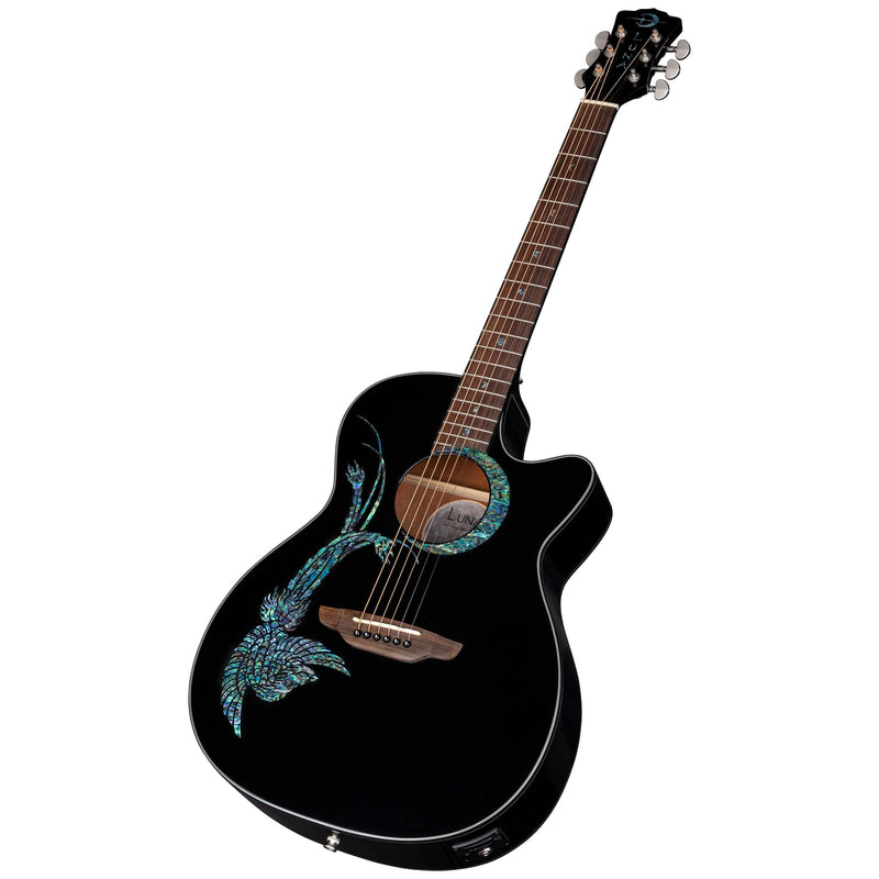 Luna FAUNA Phoenix &amp; Crescent Moon Guitare acoustique/électrique - Noir classique 