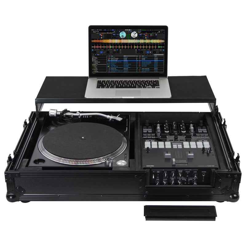 Odyssey FZGS1BM10WBL Table de mixage DJ au format réversible et platine vinyle à une position de combat Coffin Flight Case avec plateforme Glide - 10″ (Noir)
