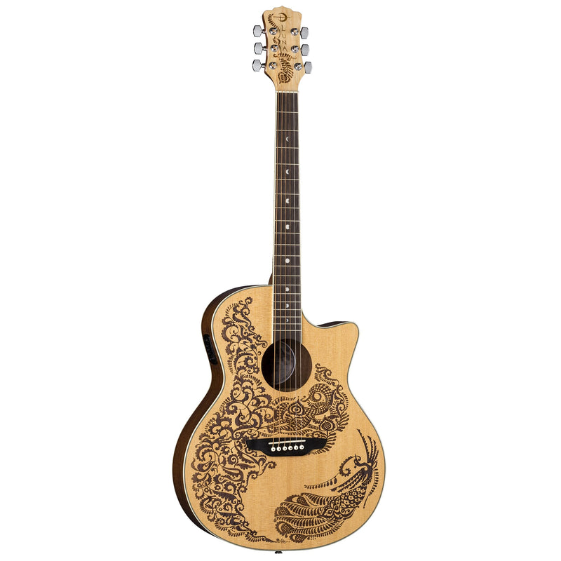 Luna HENNA Select Epicéa Top 6 cordes Paradise Guitare acoustique/électrique - Naturel à pores ouverts 