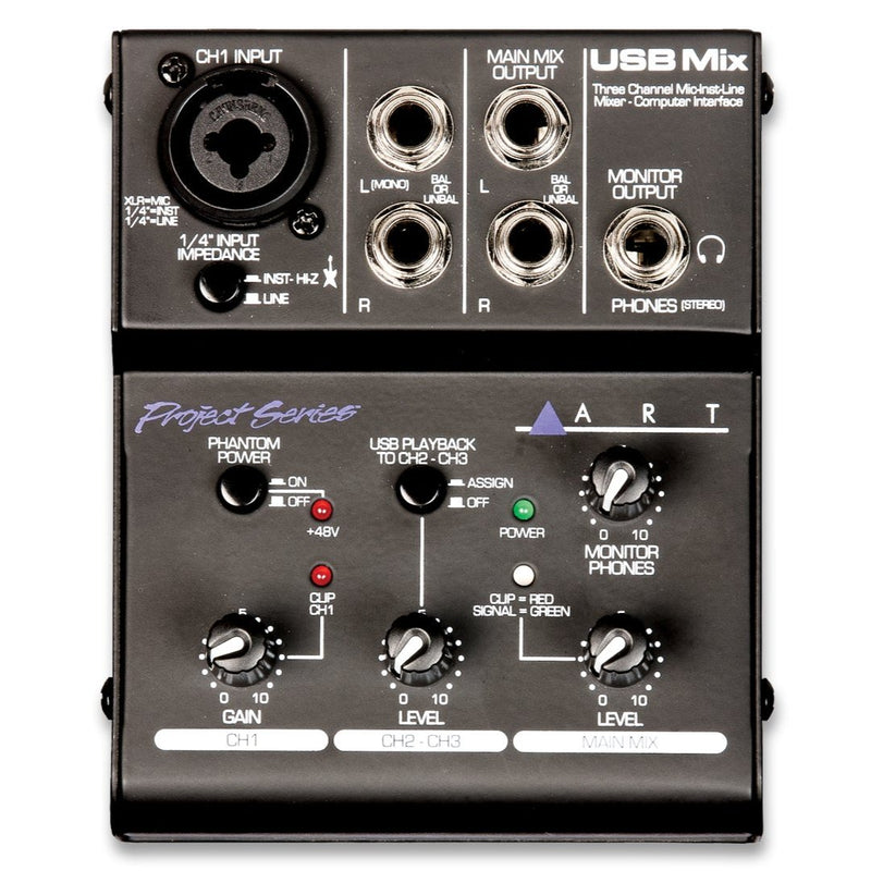 Mélangeur 3 canaux ART USBMIX et interface audio pour ordinateur