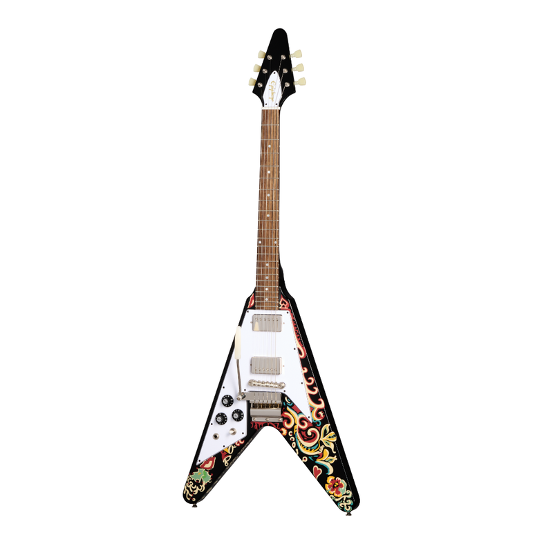 Epiphone Ecjhfvebnhlh Jimi Hendrix ™ "Love Drops" Flying V Guitare électrique gauche (Ebony)