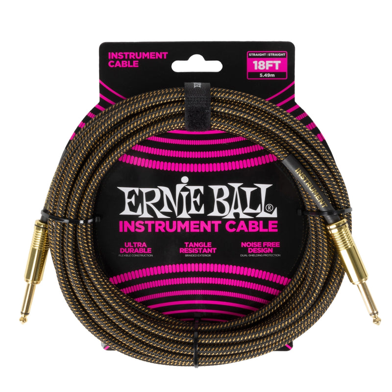 Ernie Ball 6432EB 1/4 To 1/4 Straight Braided Cable (Pay Dirt) - 18'