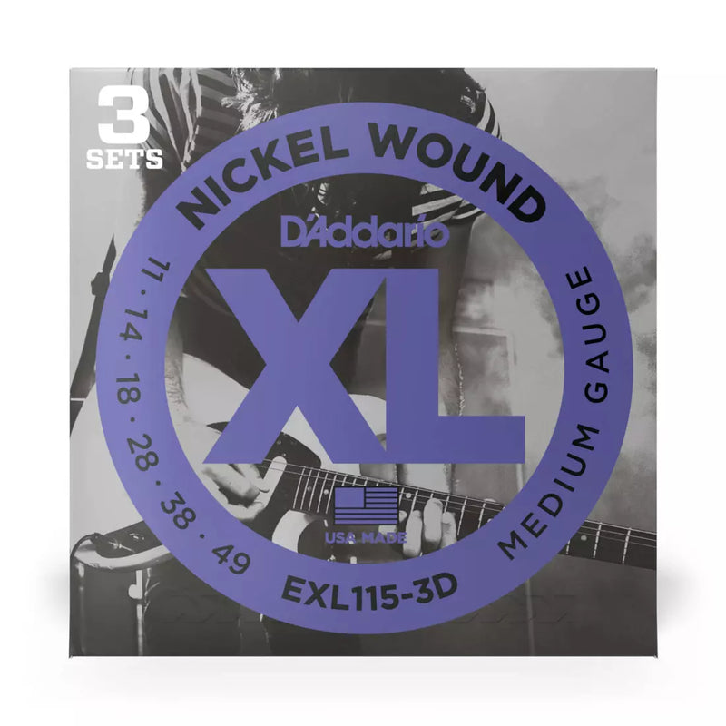 D'addario EXL115-3D Nickel Wound Blues/Jazz Rock 11-49 - 3 Pack