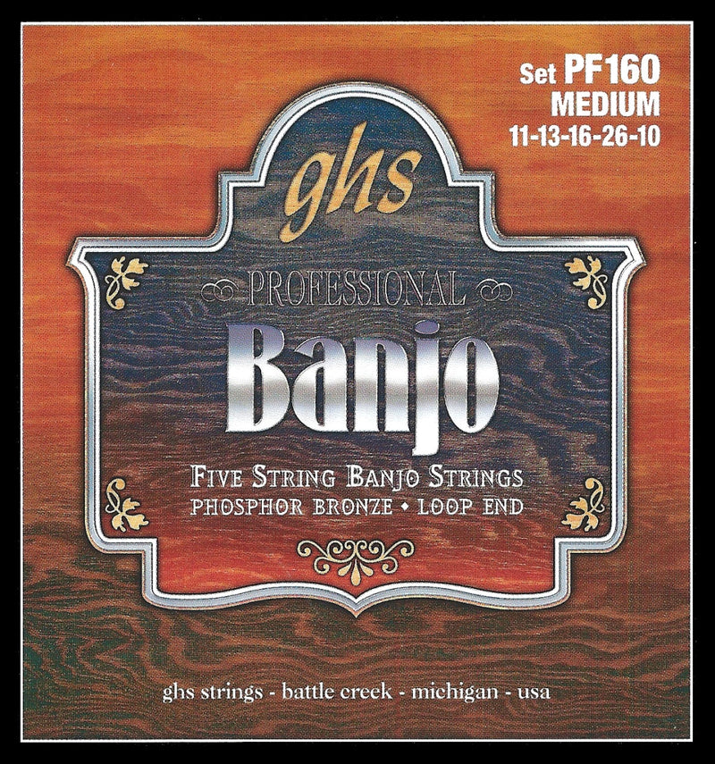 Ghs PF160 Phosphor Bronze 5 String Banjo Medium Loop End