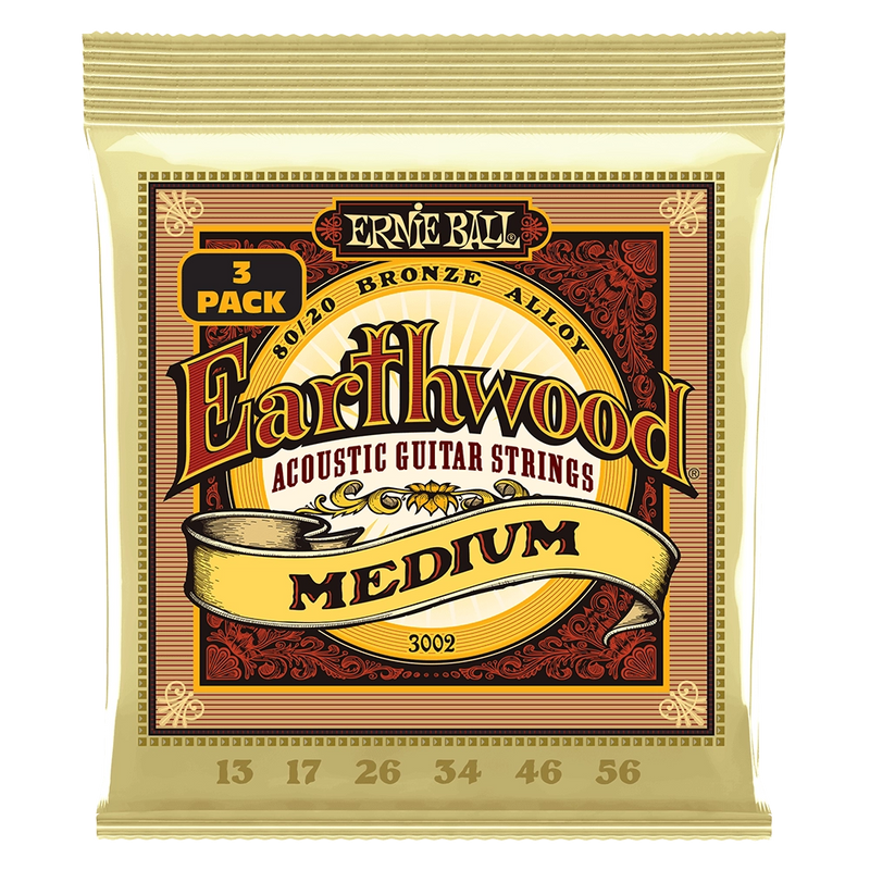 Ernie Ball 3002EB Earthwood Medium Acoustic Guitar Strings (3 Pack)