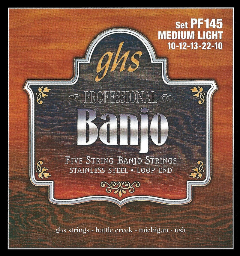 Ghs PF145 Banjo 5 String Stainless Steel String Set - Medium Light