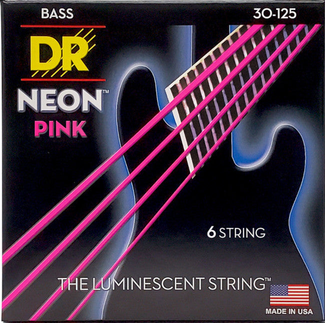 DR Handmade Strings NPB6-30 Electric Bass Strings Medium (Neon Pink) - 30-125