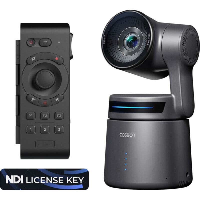 Caméra de streaming PTZ AI AIR AIM OBSBOT avec télécommande intelligente et combo de clés de licence NDI