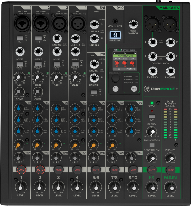 Mackie PROFX10V3+ Table de mixage analogique 10 canaux avec effets améliorés, modes d'enregistrement USB et Bluetooth