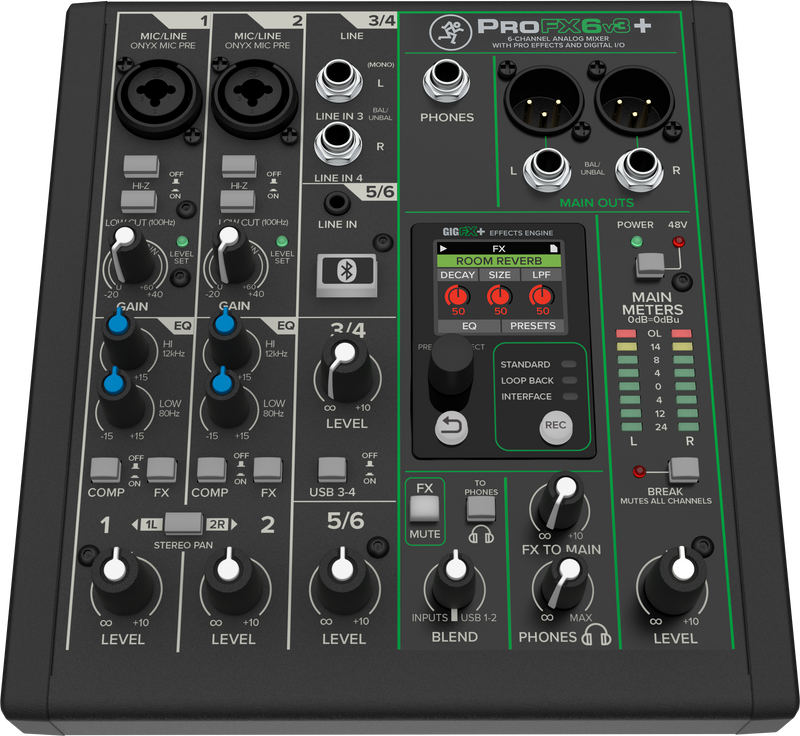 Mackie PROFX6V3+ Table de mixage analogique 6 canaux avec effets améliorés, modes d'enregistrement USB et Bluetooth