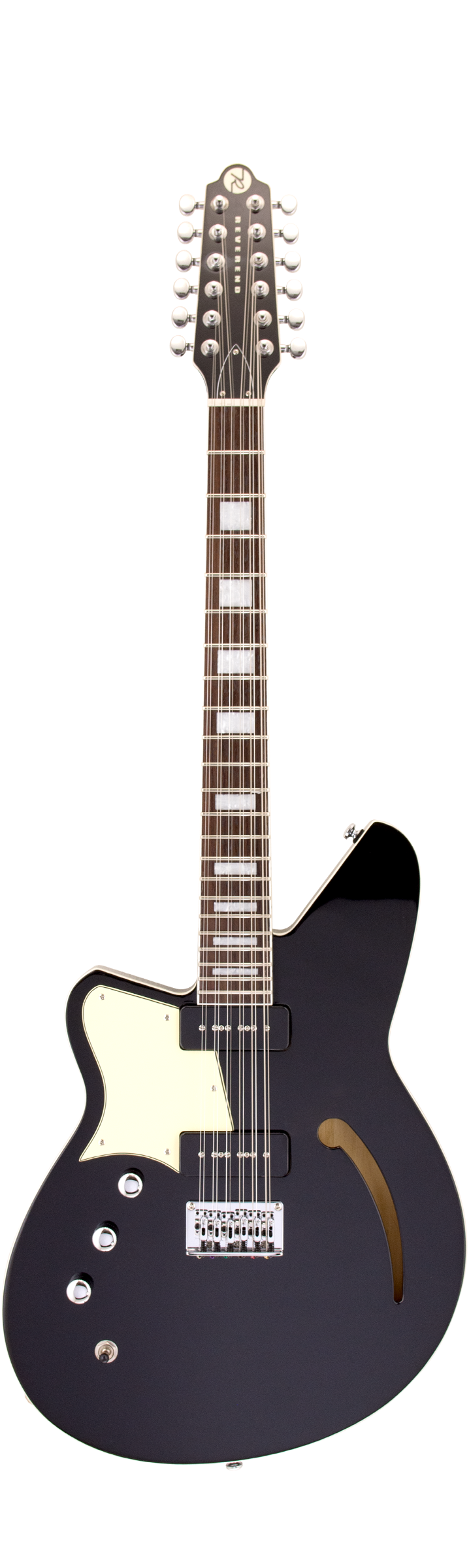 Reverend AIRWAVE 12-String Left-Handed Semi Hollow-Body Electric Guitar (Midnight Black)