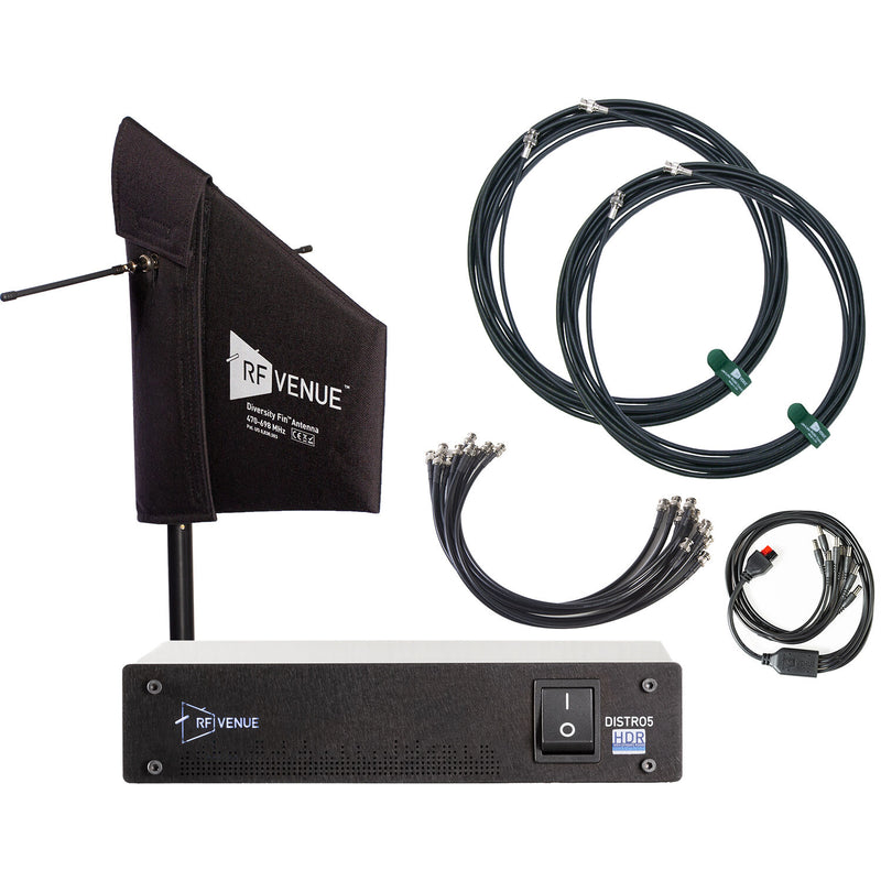 RF Venue DFIND5 Stand-Mount Diversity Fin Antenna & DISTRO5 5-Channel UHF Distribution System Bundle