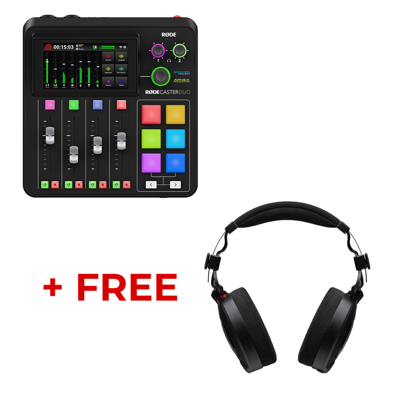 Rode RODECASTER DUO Integrated Audio Production Studio + FREE NTH-100 Professional Over-Ear Headphones (BUNLDE)