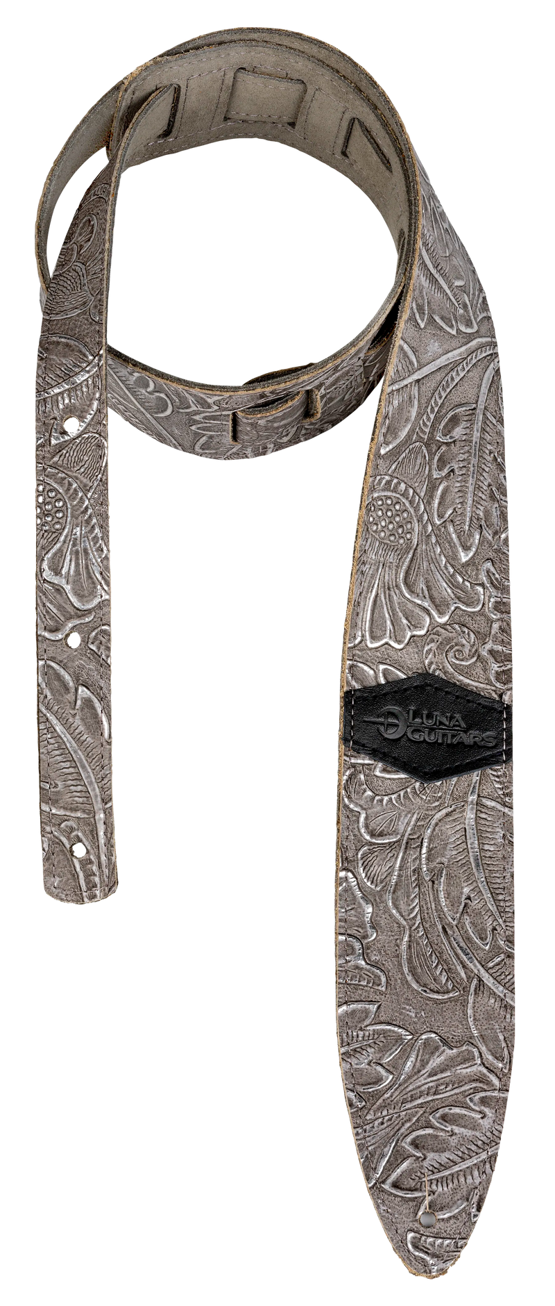 Luna STRAP LUNA LTH SLDR SLV Leather Guitar Strap (Fern & Leaf Silver)