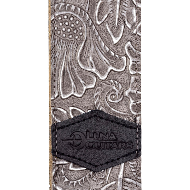 Luna STRAP LUNA LTH SLDR SLV Leather Guitar Strap (Fern & Leaf Silver)