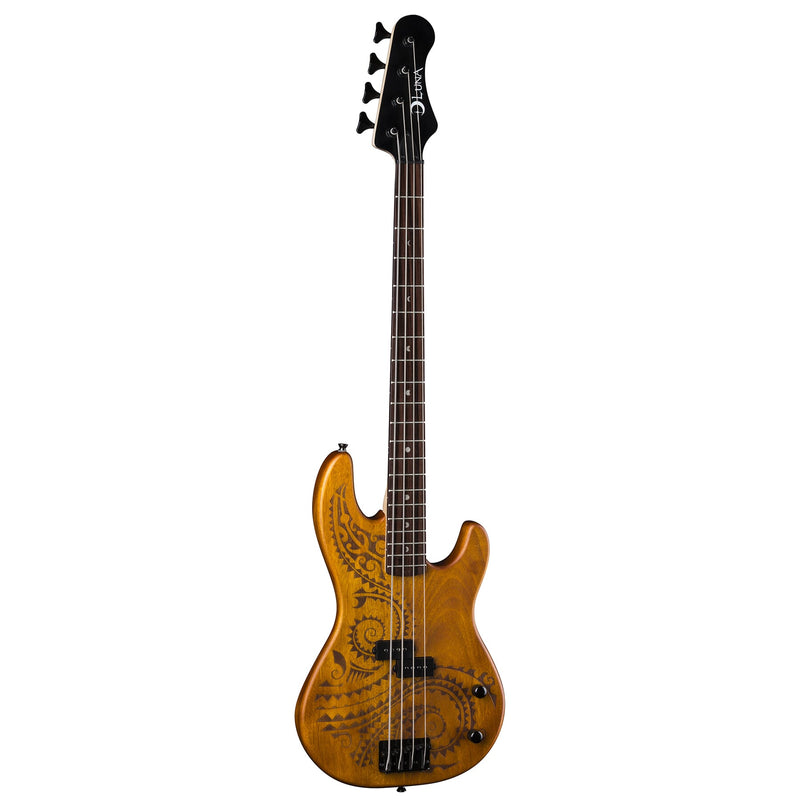 Luna TAT 34 Tattoo Electric Bass Guitar (Satin Natural)