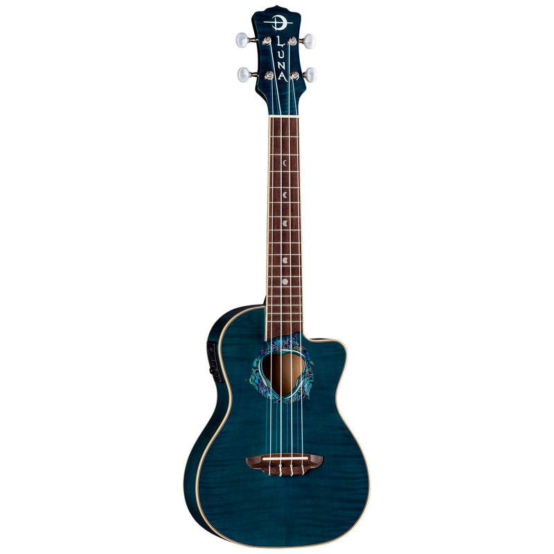 Luna UKE DPN Dolphin Flame Concert Ukulele (Transparent Blue)