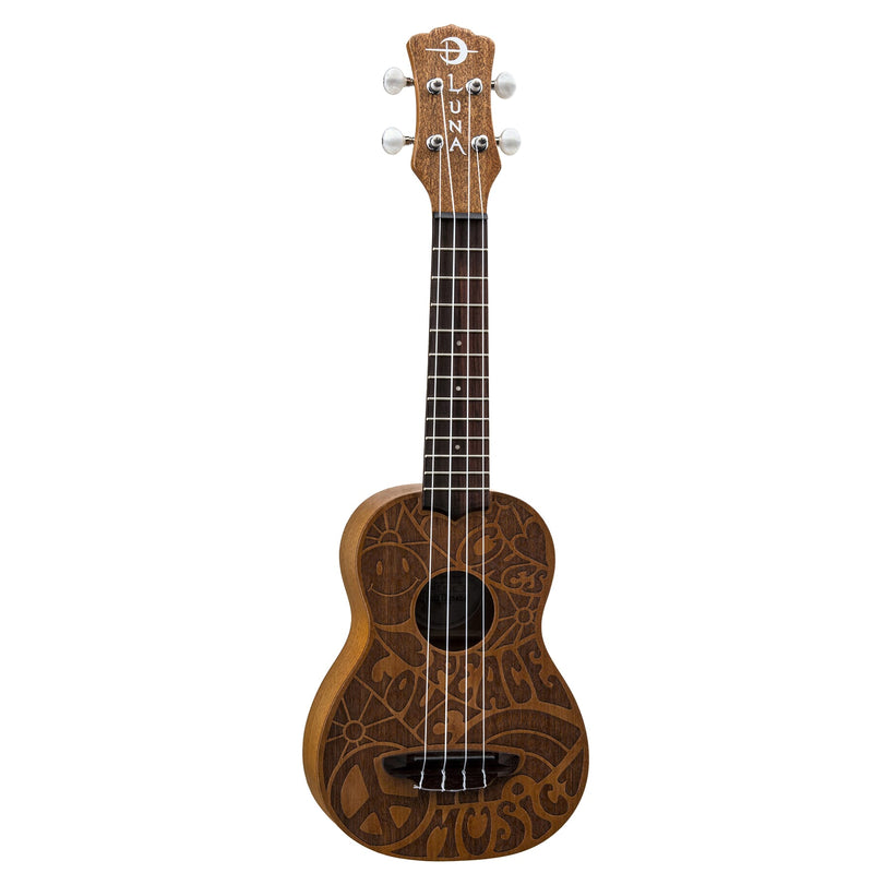 Luna UKE PCE Love Music Peace Soprano Ukulele (Satin Natural)