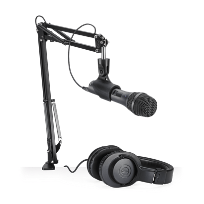 Audio-Technica ATH-M20X Closed Back Studio Headphones + AT2005USB Cardioid Dynamic Usbxlr Microphone + Boom Arm (BUNDLE)