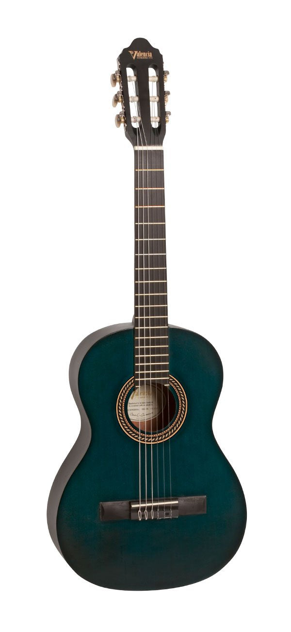 Valencia VC203-TBU Guitare classique 3/4 (finition bleu transparent satiné)