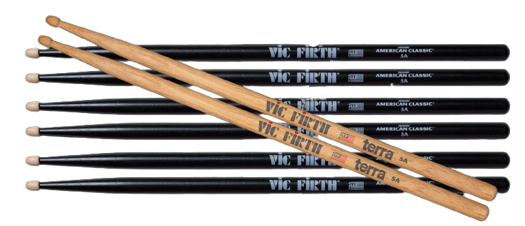 Vic Firth P5AB.3-5AT.1 3 Pair of Black American Classic 5A Drumstick + 1 Free Pair American Classic Terra 5A Drumstick