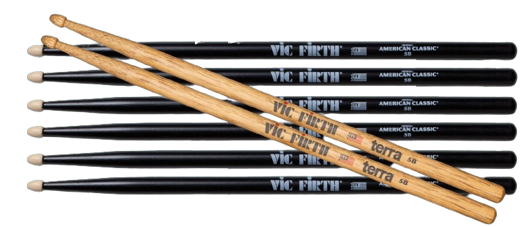 Vic Firth P5BB.3-5BT.1 3 Pair of Black American Classic 5B Drumstick + 1 Free Pair American Classic Terra 5B Drumstick