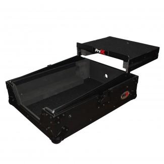 ProX XS-M12LTBL Mixer ATA Flight Étui rigide pour table de mixage Dj universelle grand format 12 avec étagère pour ordinateur portable (noir sur noir) (UTILISÉ)