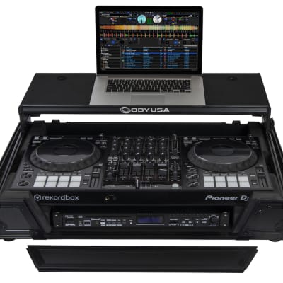 Odyssey FZGSDDJ1000W1BL Flight case noir Pioneer DDJ-1000 / DDJ-1000SRT avec espace rack 1U et plate-forme coulissante