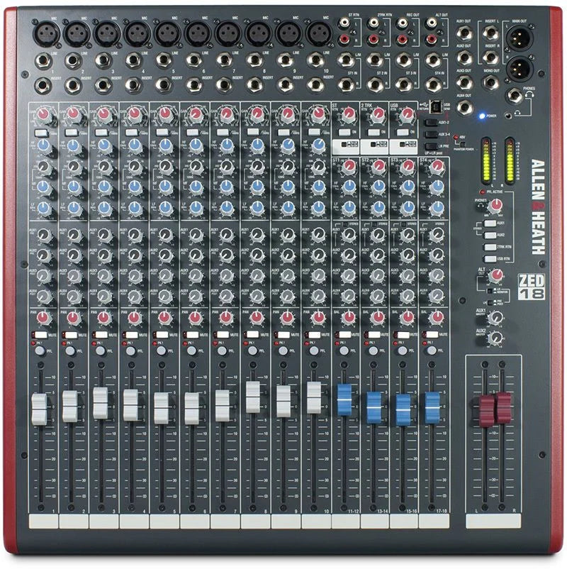 Allen & Heath ZED-18 18-Channel Recording And Live Sound Mixer With USB Connection (USED)