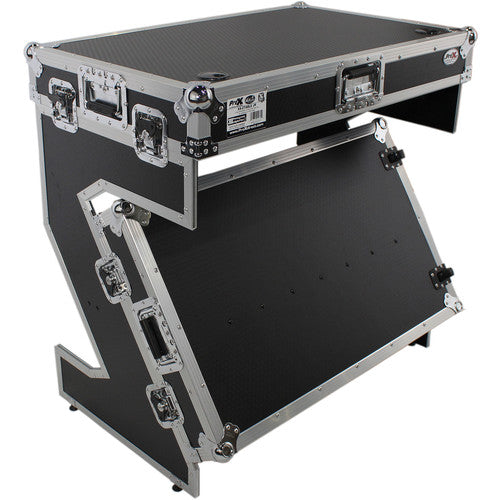 ProX XS-ZTABLE JR DJ Z-Table Junior Compact Workstation Flight Case w/ Table & Wheels - Silver on Black