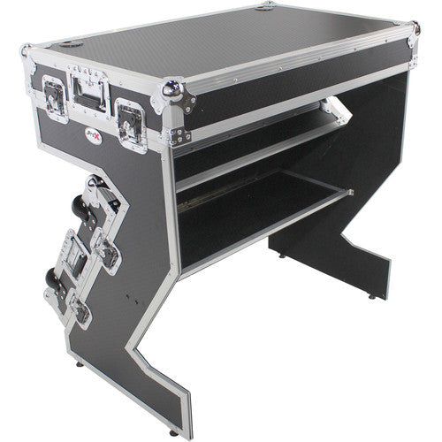 ProX XS-ZTABLE JR DJ Z-Table Junior Station de travail compacte Flight Case avec table et roulettes - Argent sur noir 