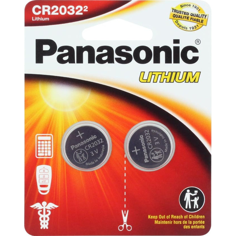 Panasonic CR2032 3V Lithium Coin Cell Battery - 220mAh, 2-Pack