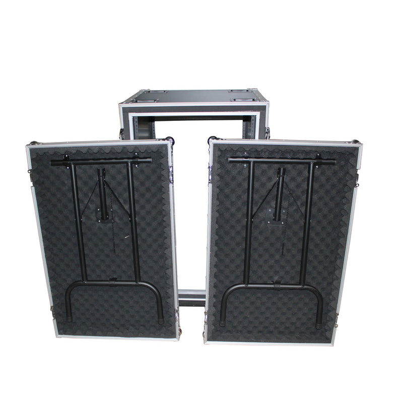 ProX T-16RSPWDT 16U Vertical Shockproof Amp Rack Case W-Side Tables 19 In Depth W-Casters