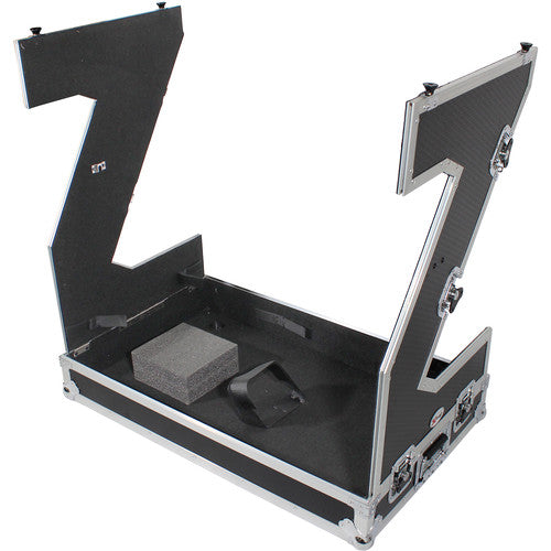 ProX XS-ZTABLE JR DJ Z-Table Junior Station de travail compacte Flight Case avec table et roulettes - Argent sur noir 