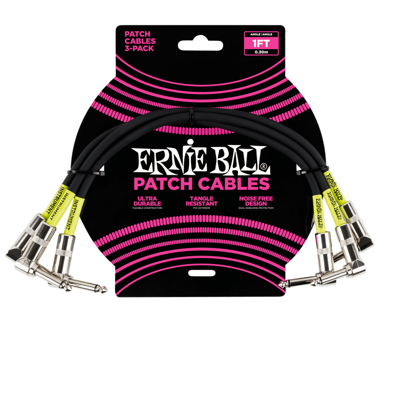 Câbles de brassage angle/angle Ernie Ball 6075EB 1' - paquet de 3