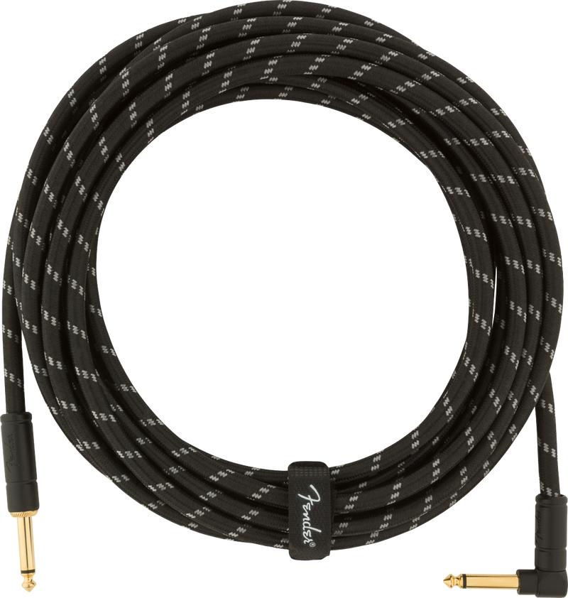 Fender DELUXE Series Straight/Angle Instrument Cable (Black Tweed) - 18.6'