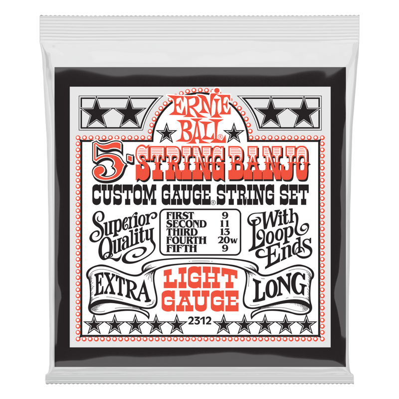 Ernie Ball 2312EB Light 5-String Loop End Stainless Steel Banjo Guitar Strings 9-9