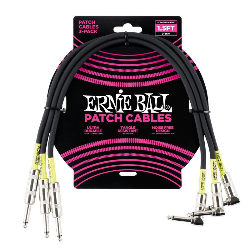 Ernie Ball 6076EB Câbles de raccordement droits/angles de 1,5' - Paquet de 3