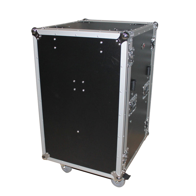 ProX T-16RSPWDT 16U Vertical Shockproof Amp Rack Case W-Side Tables 19 In Depth W-Casters