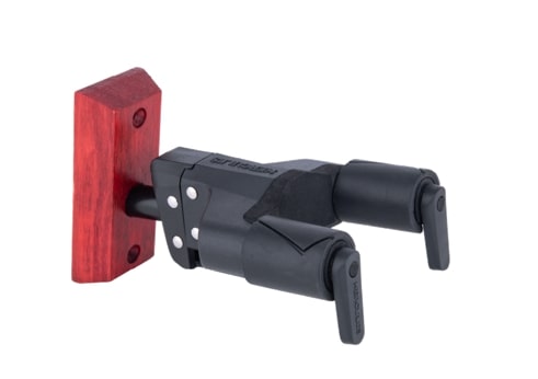 Hercules GSP38WBR+ Auto Grip Universal Guitar Hanger For Wall Mounting w/ Wood Base Short Arm - Burgundy Red