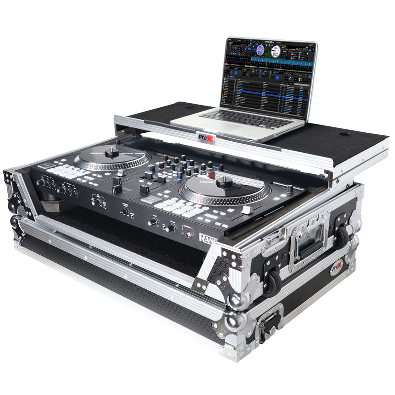 Flight case ProX XS-RANEONEWLT pour contrôleur DJ RANE ONE avec étagère coulissante pour ordinateur portable, support 1U et roues