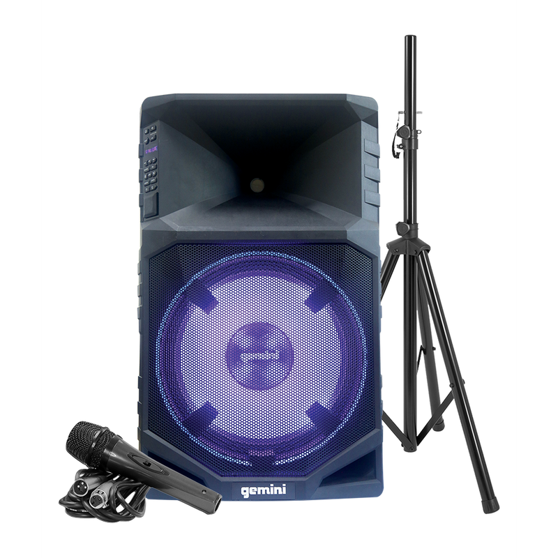 Gemini GSW-T1500PK Haut-parleur de fête sans fil Bluetooth portable résistant à l'eau avec support de haut-parleur et microphone