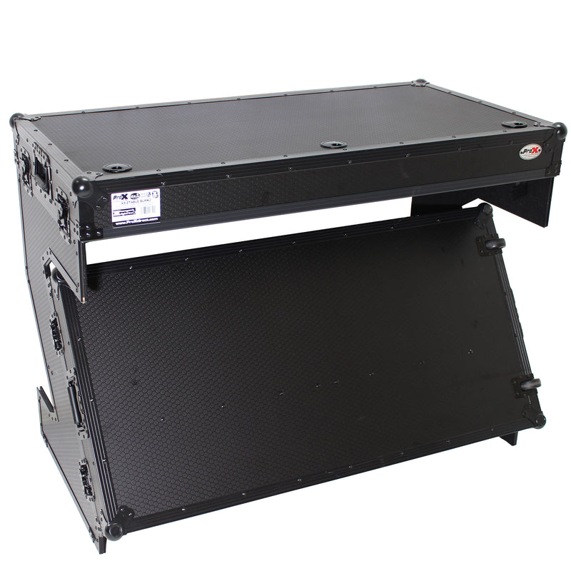 ProX-XS-ZTABLEBLMK2 DJ Z-Table Workstation | Flight Case Table Portable W-Handles and Wheels | Black on Black