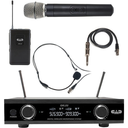 CAD GXLD2HBAI Système de microphone numérique sans fil double canal avec ordinateur de poche, casque et câble de guitare (AI : 909,3 à 926,8 MHz)